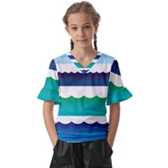 Water Border Water Waves Ocean Sea Kids  V-neck Horn Sleeve Blouse