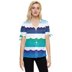 Water Border Water Waves Ocean Sea Bow Sleeve Button Up Top by Amaryn4rt