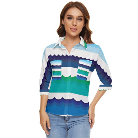 Water Border Water Waves Ocean Sea Women s Quarter Sleeve Pocket Shirt by Amaryn4rt