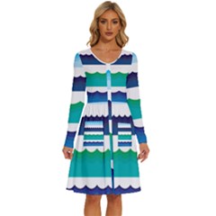 Water Border Water Waves Ocean Sea Long Sleeve Dress With Pocket by Amaryn4rt