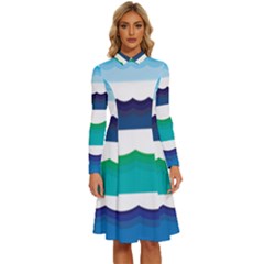 Water Border Water Waves Ocean Sea Long Sleeve Shirt Collar A-line Dress by Amaryn4rt