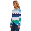 Water Border Water Waves Ocean Sea Long Sleeve Crew Neck Pullover Top View2