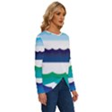 Water Border Water Waves Ocean Sea Long Sleeve Crew Neck Pullover Top View3