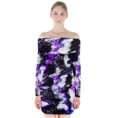 Abstract Canvas Acrylic Digital Design Long Sleeve Off Shoulder Dress by Amaryn4rt