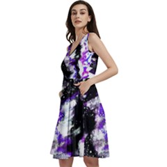 Abstract Canvas Acrylic Digital Design Sleeveless V-neck Skater Dress With Pockets by Amaryn4rt