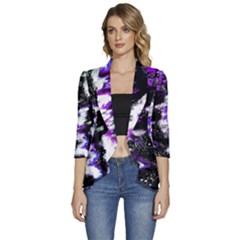 Abstract Canvas Acrylic Digital Design Women s 3/4 Sleeve Ruffle Edge Open Front Jacket by Amaryn4rt