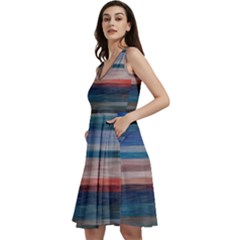 Background Horizontal Lines Sleeveless V-neck Skater Dress With Pockets by Amaryn4rt