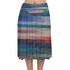 Background Horizontal Lines Velvet Flared Midi Skirt by Amaryn4rt