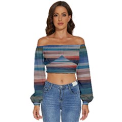 Background Horizontal Lines Long Sleeve Crinkled Weave Crop Top by Amaryn4rt