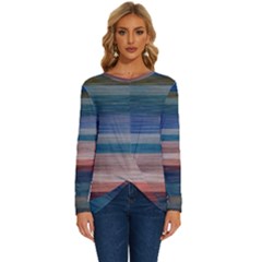 Background Horizontal Lines Long Sleeve Crew Neck Pullover Top by Amaryn4rt