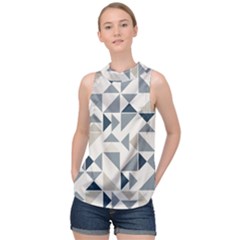 Geometric Triangle Modern Mosaic High Neck Satin Top by Amaryn4rt