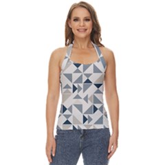 Geometric Triangle Modern Mosaic Basic Halter Top by Amaryn4rt