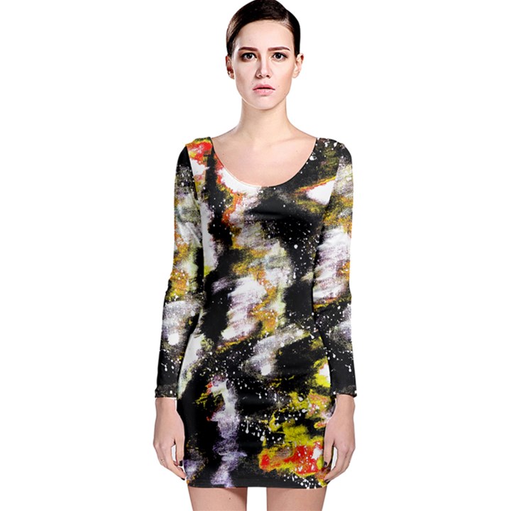 Canvas Acrylic Digital Design Art Long Sleeve Bodycon Dress