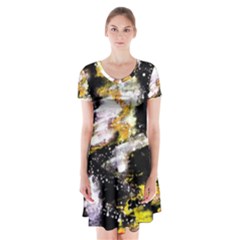 Canvas Acrylic Digital Design Art Short Sleeve V-neck Flare Dress by Amaryn4rt