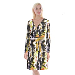 Canvas Acrylic Digital Design Art Long Sleeve Velvet Front Wrap Dress by Amaryn4rt