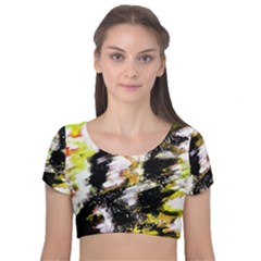 Canvas Acrylic Digital Design Art Velvet Short Sleeve Crop Top  by Amaryn4rt