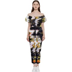 Canvas Acrylic Digital Design Art Bardot Ruffle Jumpsuit by Amaryn4rt