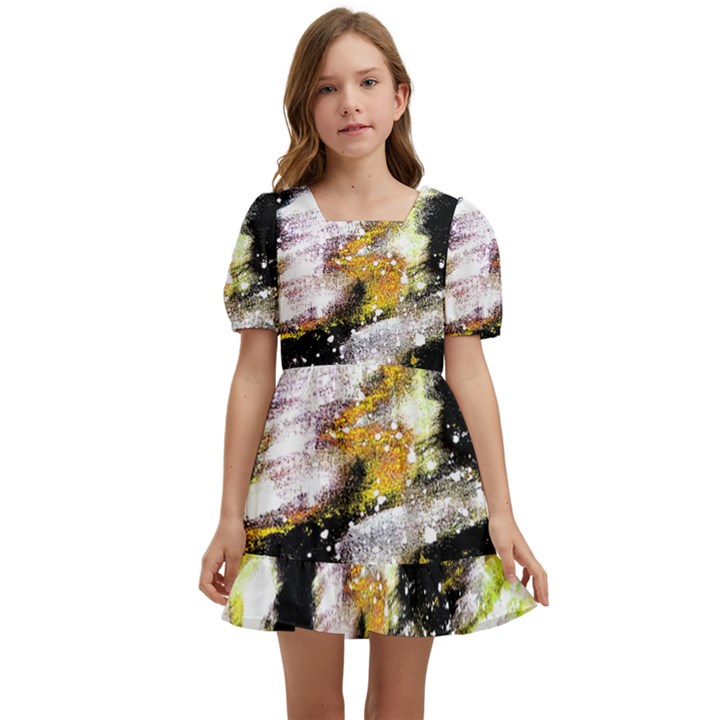 Canvas Acrylic Digital Design Art Kids  Short Sleeve Dolly Dress