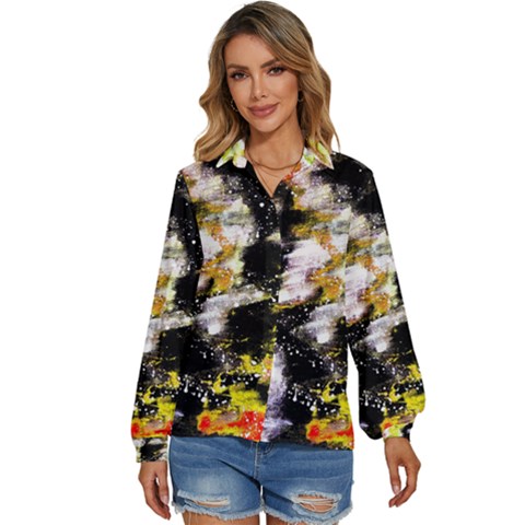 Canvas Acrylic Digital Design Art Women s Long Sleeve Button Up Shirt by Amaryn4rt