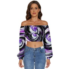 Canvas Acrylic Digital Design Long Sleeve Crinkled Weave Crop Top by Amaryn4rt