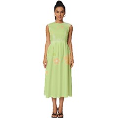 Aniseed Green Vintage Background Sleeveless Round Neck Midi Dress