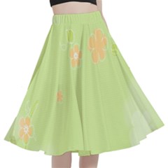 Aniseed Green Vintage Background A-line Full Circle Midi Skirt With Pocket by Amaryn4rt