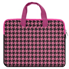 Pink Catstooth Pattern In Black And Pink Double Pocket Laptop Bag