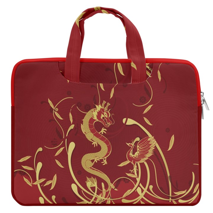 Vintage Dragon Red Chinese Print 13  Double Pocket Laptop Bag