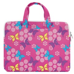 Pink Pattern Yellow Butterflies Floral Design Macbook Pro 13  Double Pocket Laptop Bag by CoolDesigns