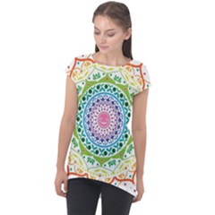 Mandala Pattern Rainbow Pride Cap Sleeve High Low Top by Ravend