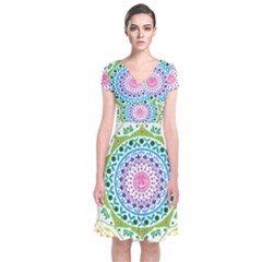 Mandala Pattern Rainbow Pride Short Sleeve Front Wrap Dress by Ravend