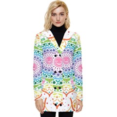 Mandala Pattern Rainbow Pride Button Up Hooded Coat  by Ravend