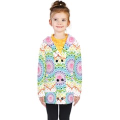 Mandala Pattern Rainbow Pride Kids  Double Breasted Button Coat by Ravend