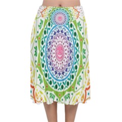 Mandala Pattern Rainbow Pride Velvet Flared Midi Skirt by Ravend