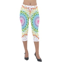 Mandala Pattern Rainbow Pride Lightweight Velour Capri Leggings  by Ravend