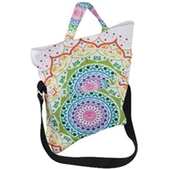 Mandala Pattern Rainbow Pride Fold Over Handle Tote Bag by Ravend