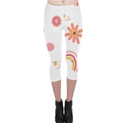 Seamless Pattern Flowers Rainbow Capri Leggings  by Ravend