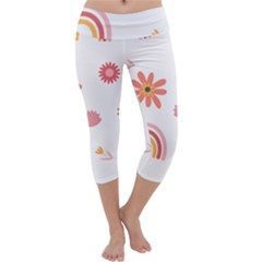 Seamless Pattern Flowers Rainbow Capri Yoga Leggings by Ravend