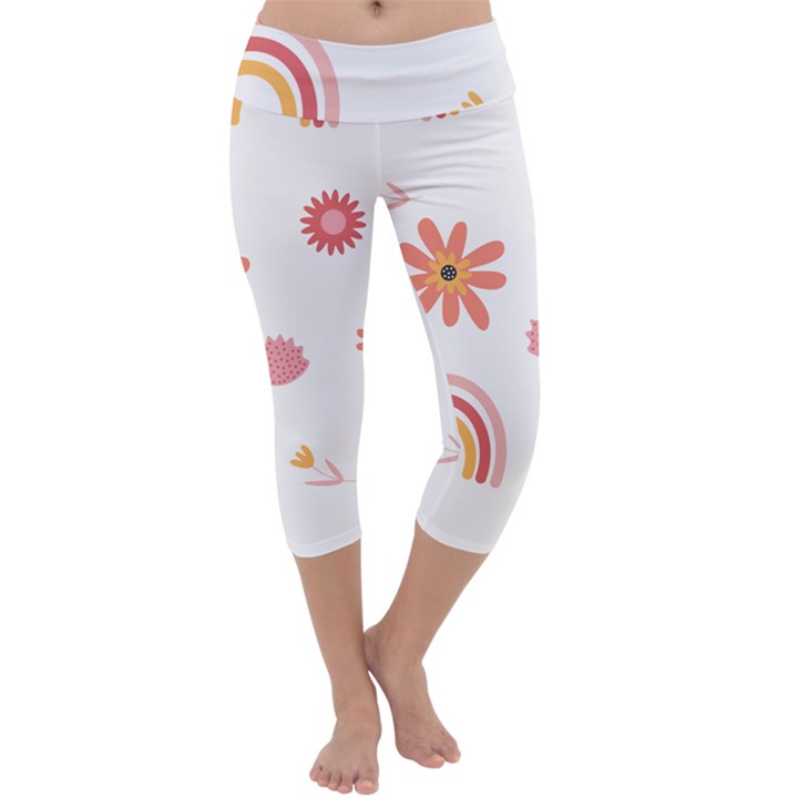 Seamless Pattern Flowers Rainbow Capri Yoga Leggings