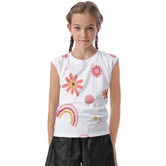 Seamless Pattern Flowers Rainbow Kids  Raglan Cap Sleeve T-shirt by Ravend