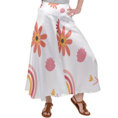 Seamless Pattern Flowers Rainbow Women s Satin Palazzo Pants by Ravend