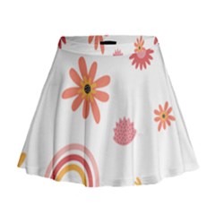 Seamless Pattern Flowers Rainbow Mini Flare Skirt by Ravend