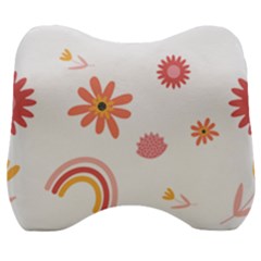 Seamless Pattern Flowers Rainbow Velour Head Support Cushion by Ravend