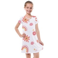 Seamless Pattern Flowers Rainbow Kids  Cross Web Dress by Ravend