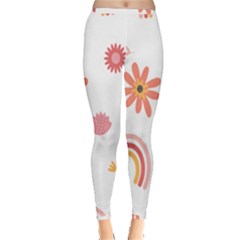 Seamless Pattern Flowers Rainbow Inside Out Leggings by Ravend