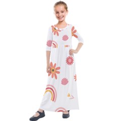 Seamless Pattern Flowers Rainbow Kids  Quarter Sleeve Maxi Dress by Ravend