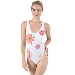 Seamless Pattern Flowers Rainbow High Leg Strappy Swimsuit by Ravend