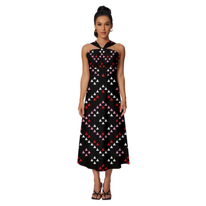 Pattern Abstract Design Art Sleeveless Cross Front Cocktail Midi Chiffon Dress