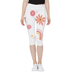 Seamless Pattern Flowers Rainbow Inside Out Lightweight Velour Capri Leggings  by Ravend