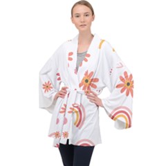 Seamless Pattern Flowers Rainbow Long Sleeve Velvet Kimono  by Ravend